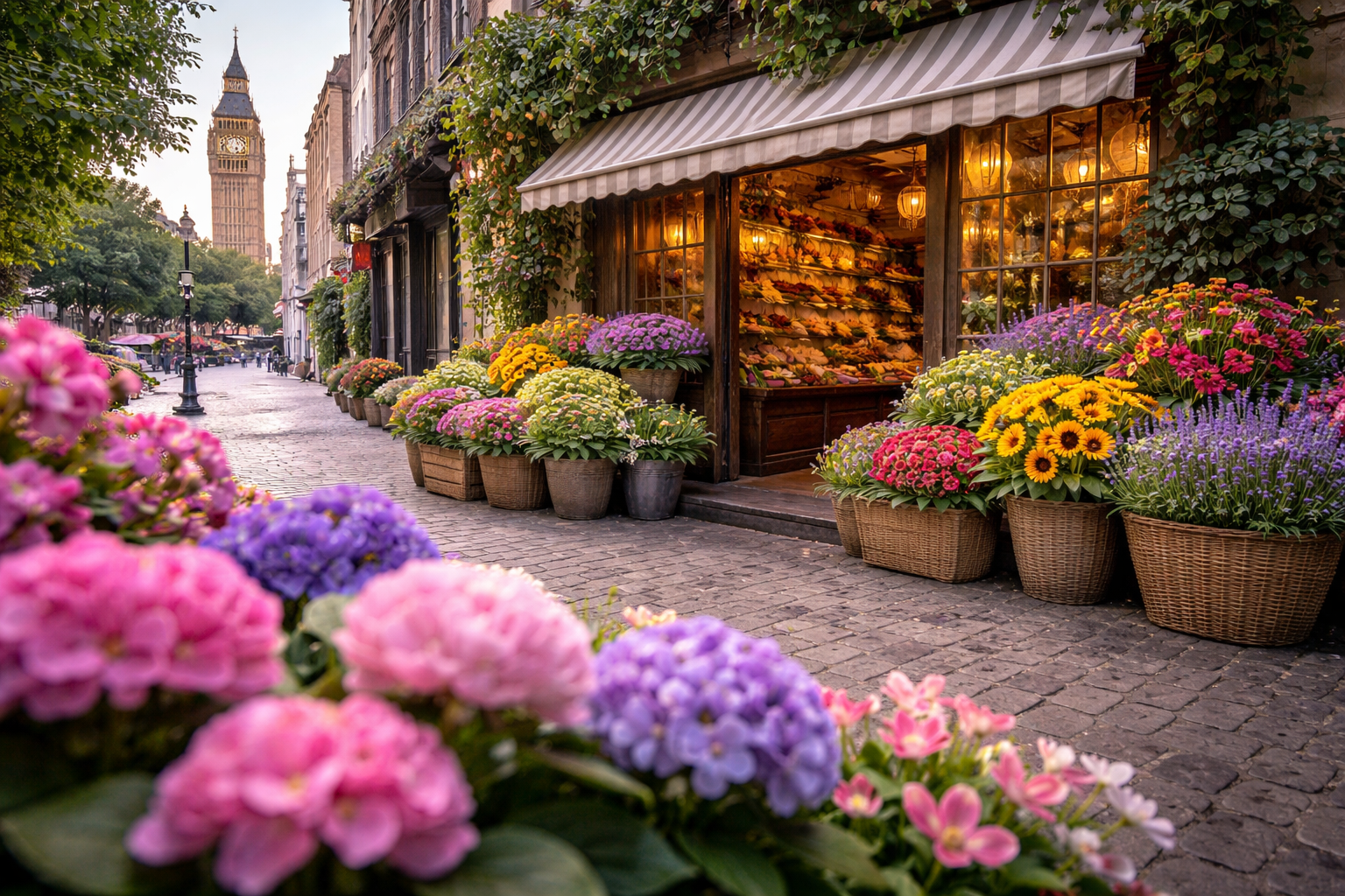 夜間もにぎわう都市型フラワーショップ