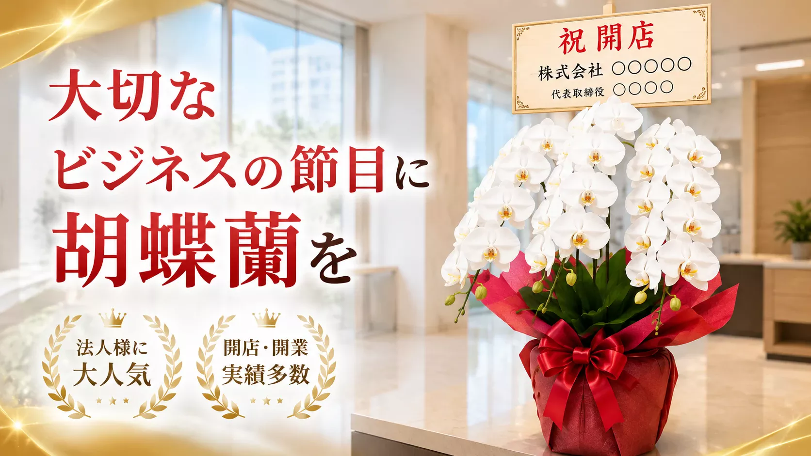 美祢市エリア開店祝いに胡蝶蘭を｜最短即日配送・上品な白・ピンクを豊富に
